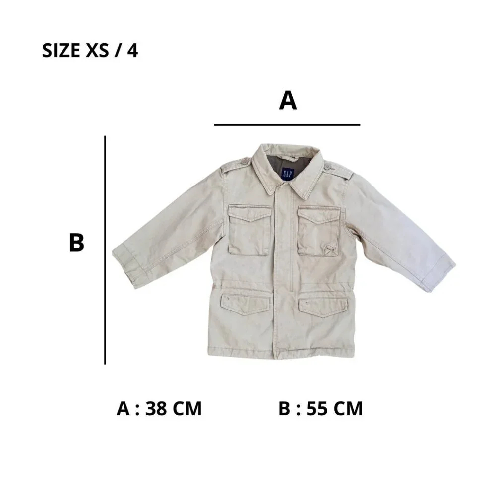 GAP Beige Utility Jacket Kids XS (4) – 100% Cotton Lightweight Coat